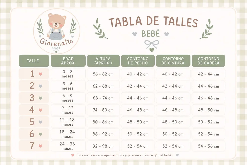Tabla de talles bebé Giorenatto